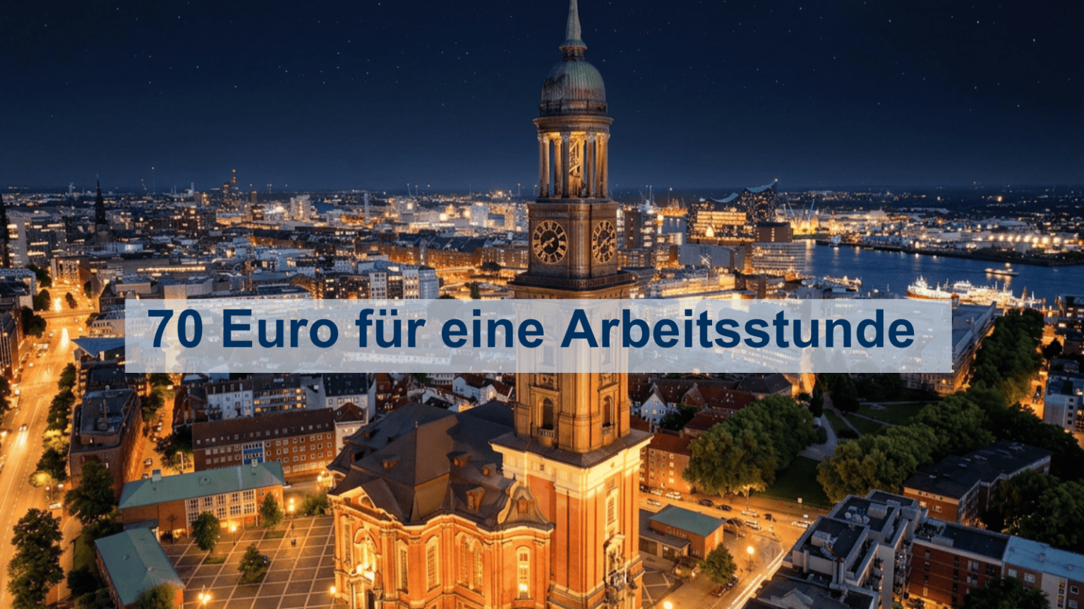 Visualisierung wie der Michel nach der Installation der Beleuchtung nachts im hellen Licht erstrahlt.